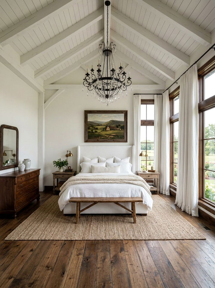 Farmhouse Bedroom With High Ceilings - 30 farmhouse white bedroom ideas