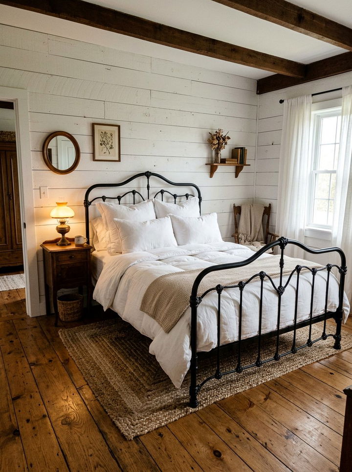 Farmhouse Bedroom With Metal Bed Frame - 30 farmhouse white bedroom ideas