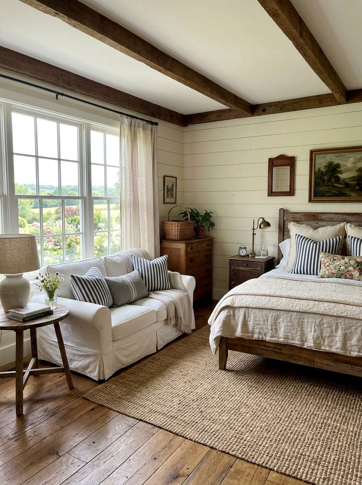 Farmhouse Bedroom With Slipcovered Sofa - 30 bedroom with lounge ideas