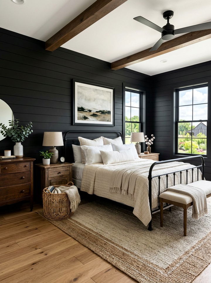Farmhouse Black Bedroom - 30 black bedroom decor ideas