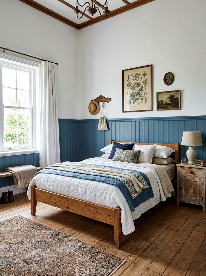 Farmhouse Blue Wainscoting - 30 farmhouse blue bedroom ideas