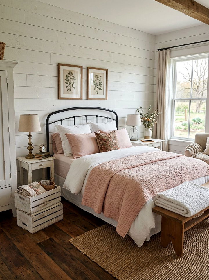 Farmhouse Blush Pink Bedroom - 30 blush and white bedroom ideas