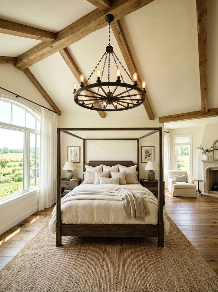 Farmhouse Chandelier Bedroom - 30 rustic cream bedroom ideas