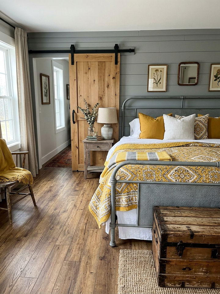 Farmhouse Gray Bedroom Yellow Quilts - 30 gray and yellow bedroom ideas