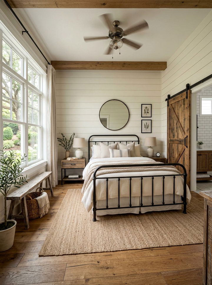 Farmhouse Industrial Cream Bedroom - 30 industrial cream bedroom ideas