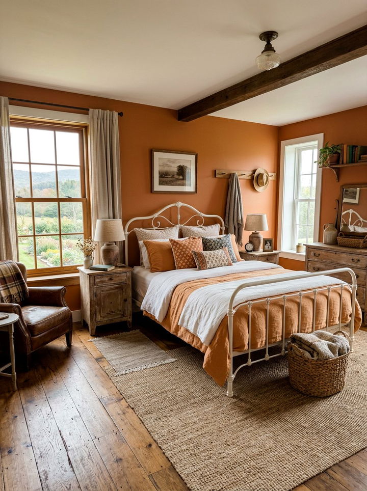 Farmhouse Orange Bedroom - 30 bright orange bedroom ideas