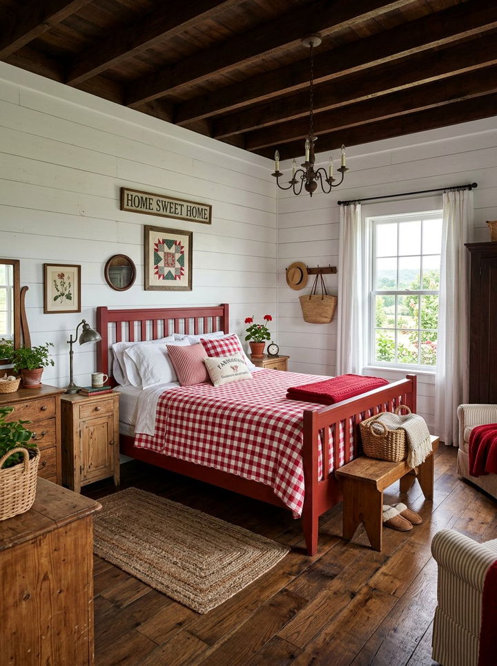 Farmhouse Red White Bedroom - 30 red and white bedroom ideas