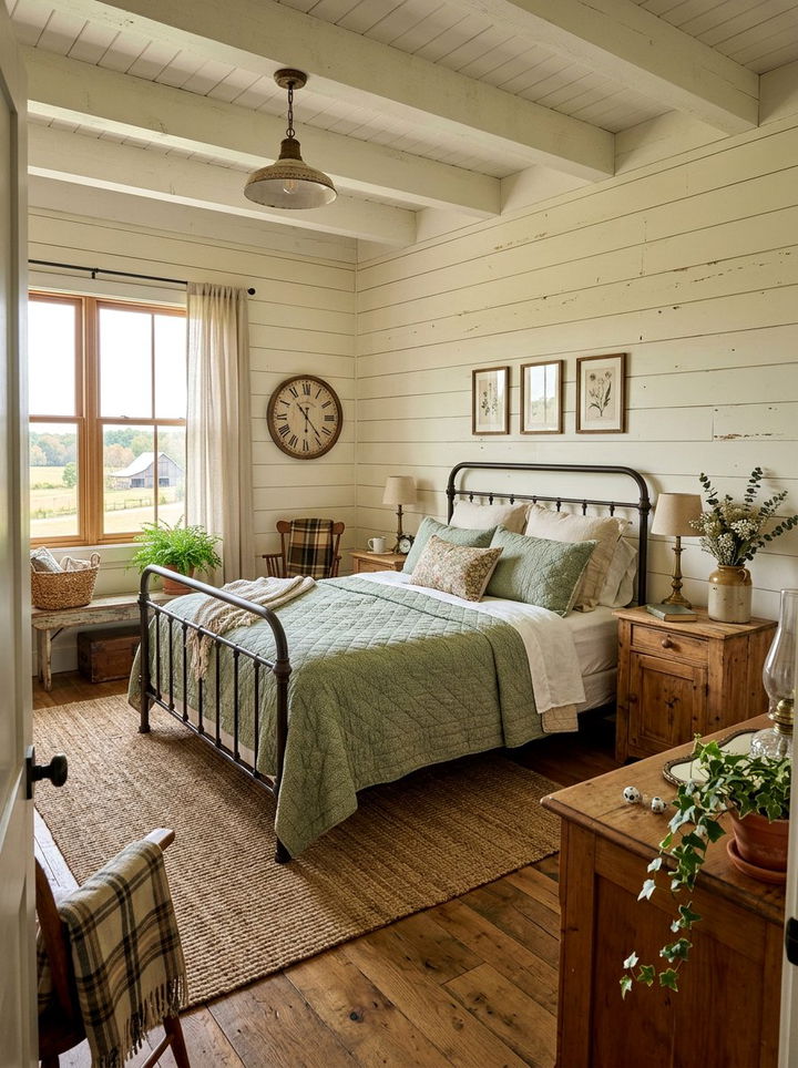 Farmhouse Style Bedroom - 30 sage green and cream bedroom ideas