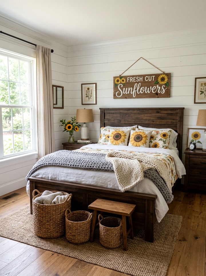 Farmhouse Sunflower Bedroom - 30 sunflower bedroom ideas
