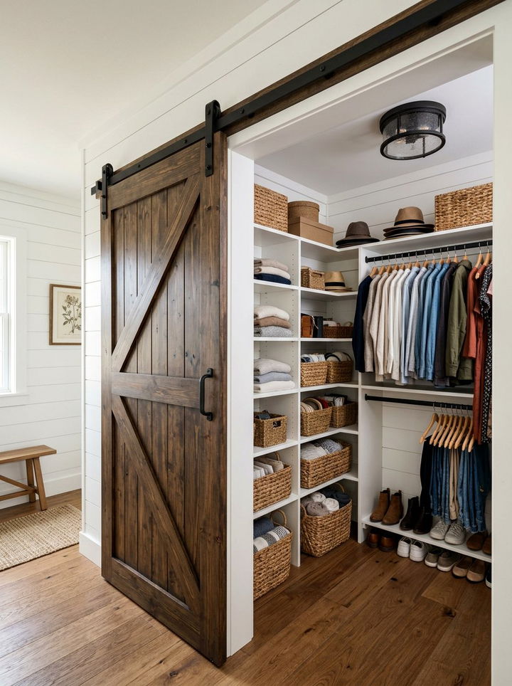 Farmhouse Walk In Closet Barn Door - 30 bedroom walk-in closets