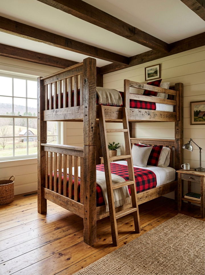 Farmhouse Wood Bunk Bed - 30 bedroom bunk bed ideas