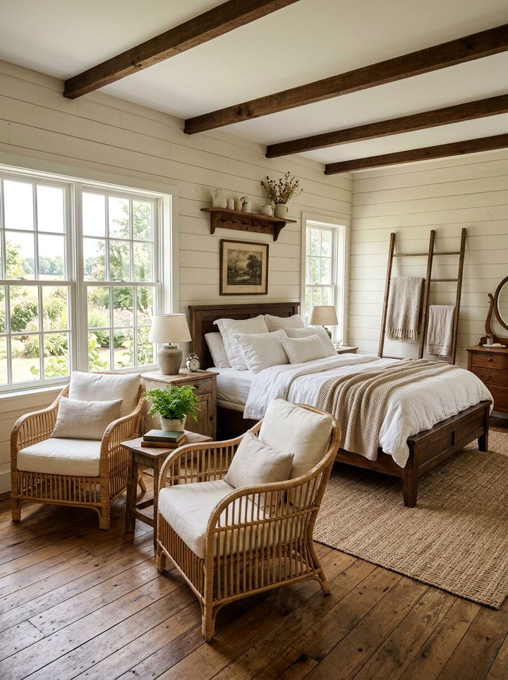 Farmhouse bedroom woven chairs - 30 bedroom with sitting area ideas