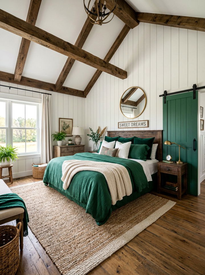 Farmhouse emerald and white bedroom - 30 emerald and white bedroom ideas