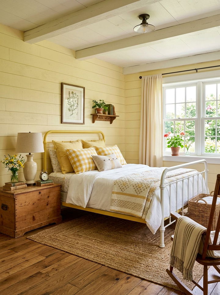 Farmhouse pastel yellow bedroom - 30 pastel yellow bedroom ideas