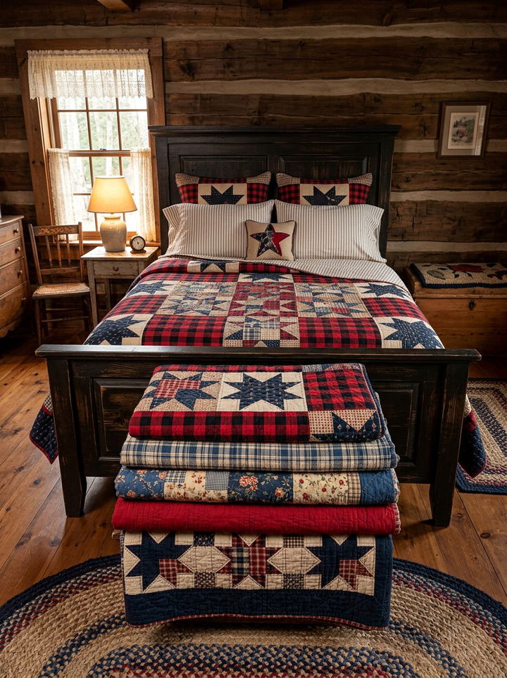 Farmhouse patchwork layers - 30 patchwork bedroom ideas