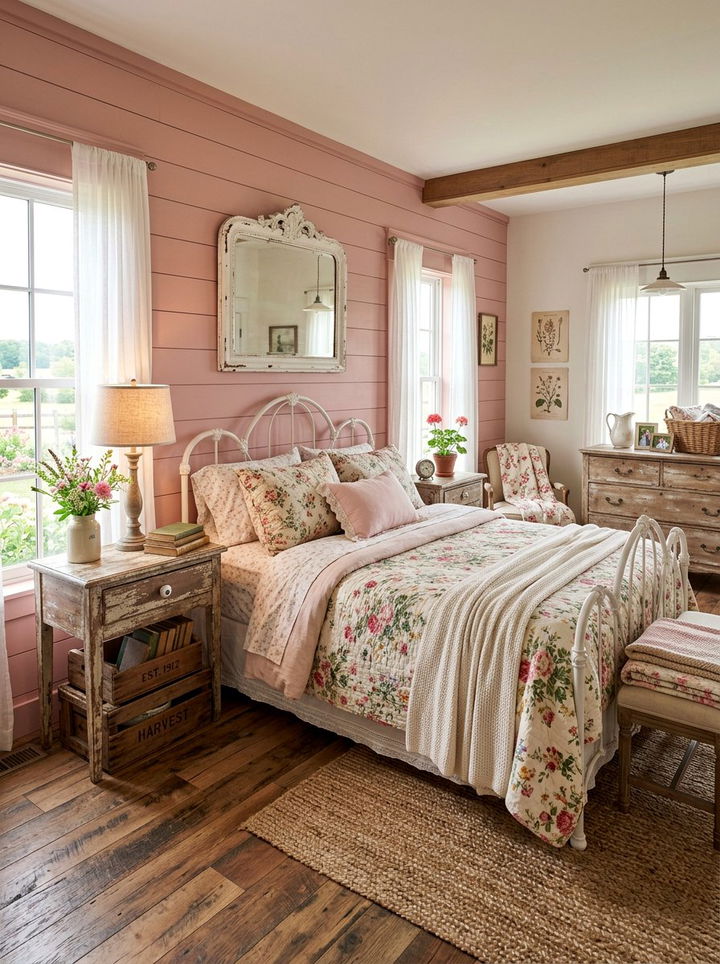 Farmhouse pink bedroom - 30 pale pink bedroom ideas