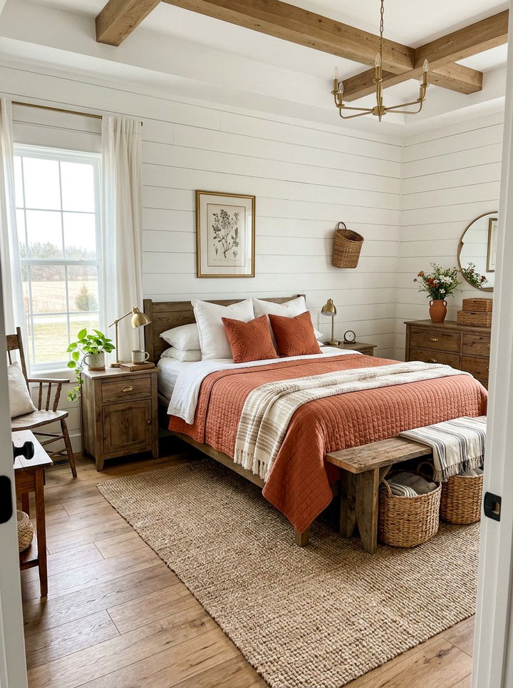 Farmhouse terracotta and white bedroom - 30 terracotta and white bedroom ideas