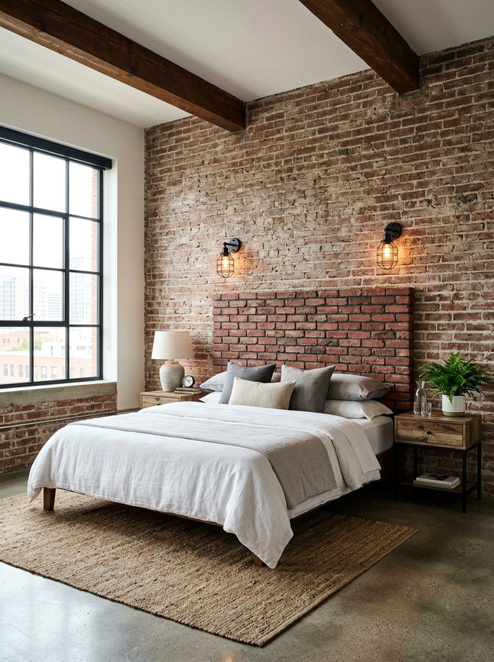 Faux Brick Floating Headboard - 30 bedroom floating headboard ideas