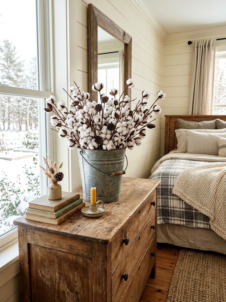 Faux Cotton Stems - 30 bedroom faux flowers