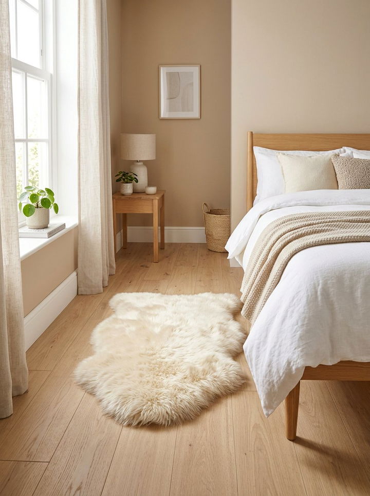 Faux Fur Accent - 30 bohemian beige bedroom ideas
