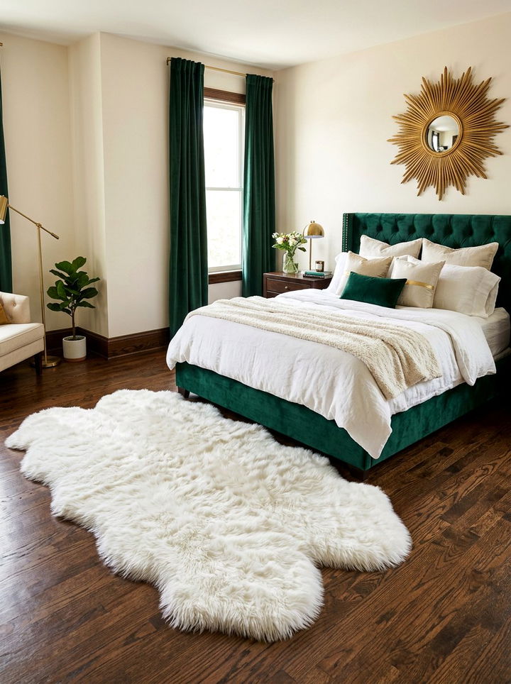 Faux Fur Area Rug - 30 mid-century glam bedroom ideas