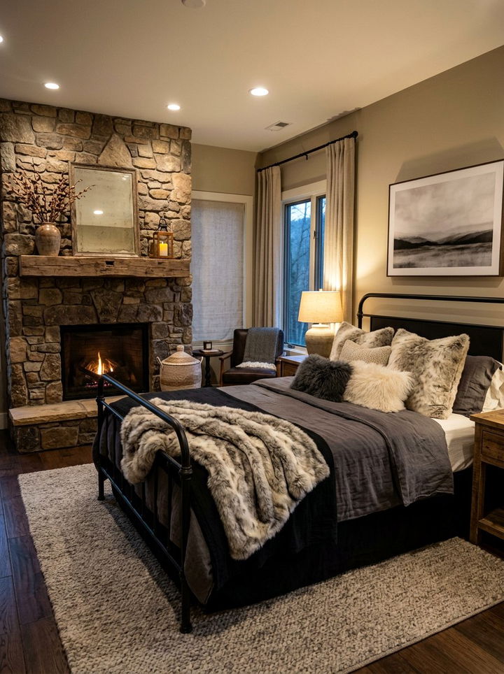 Faux Fur Decor - 30 rustic black bedroom ideas