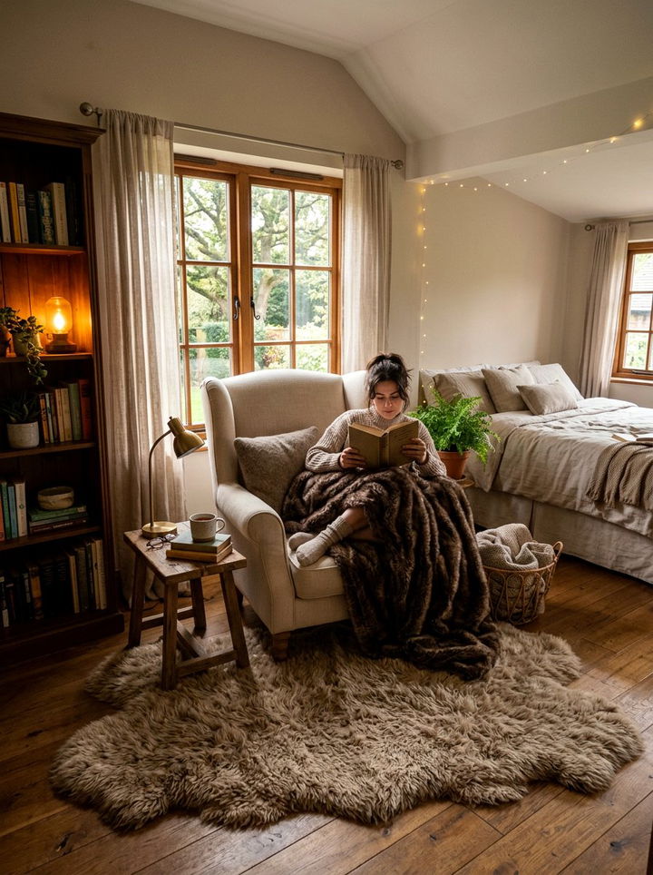 Faux Fur Reading Nook - 30 faux fur bedroom ideas
