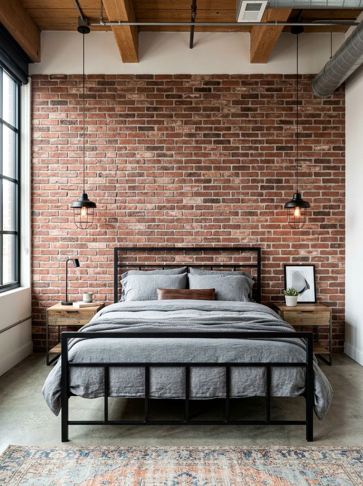 Faux brick wall panel - 30 renter bedroom ideas