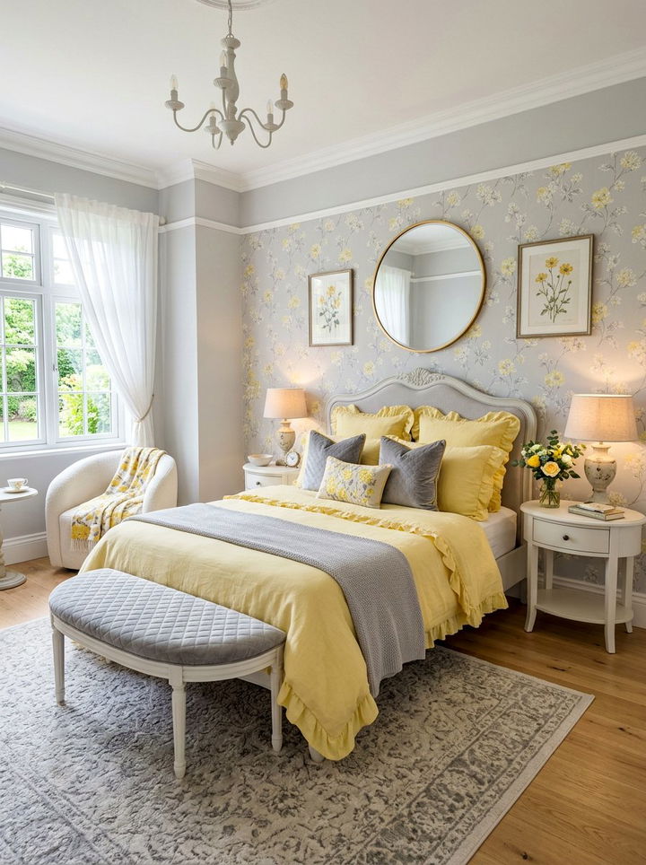 Feminine Gray Bedroom Soft Yellow Florals - 30 gray and yellow bedroom ideas