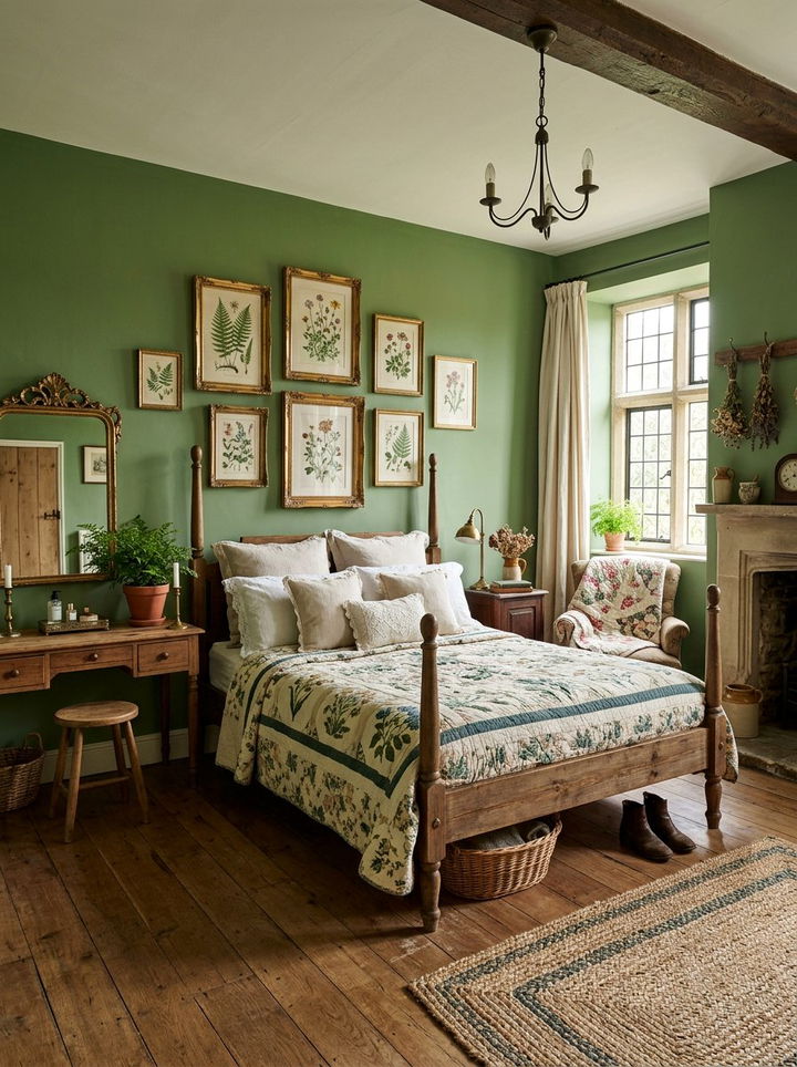 Fern Green And Gold Cottagecore Bedroom - 30 green and gold bedroom color combo