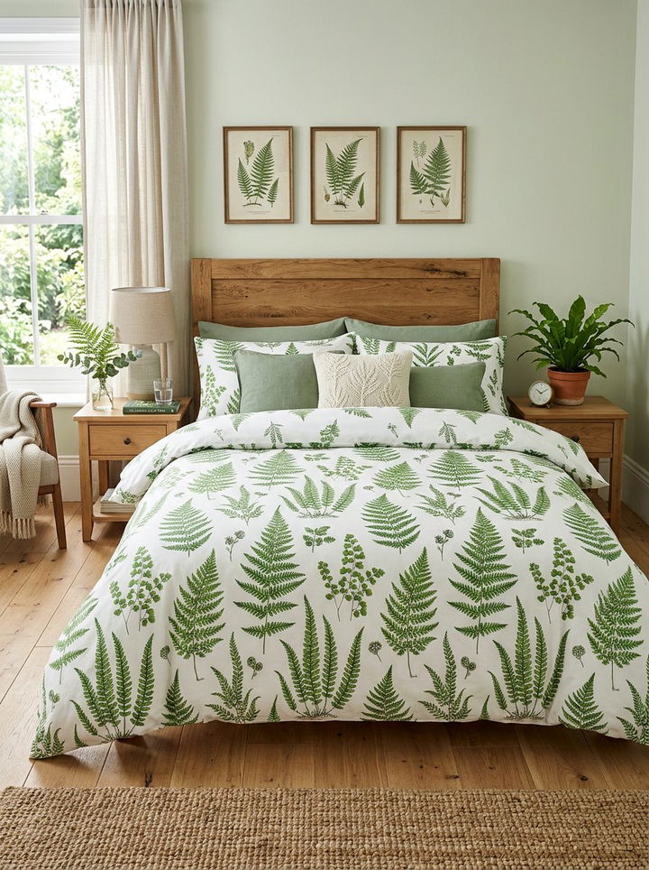 Fern Patterned Bedspread - 30 forest bedroom ideas