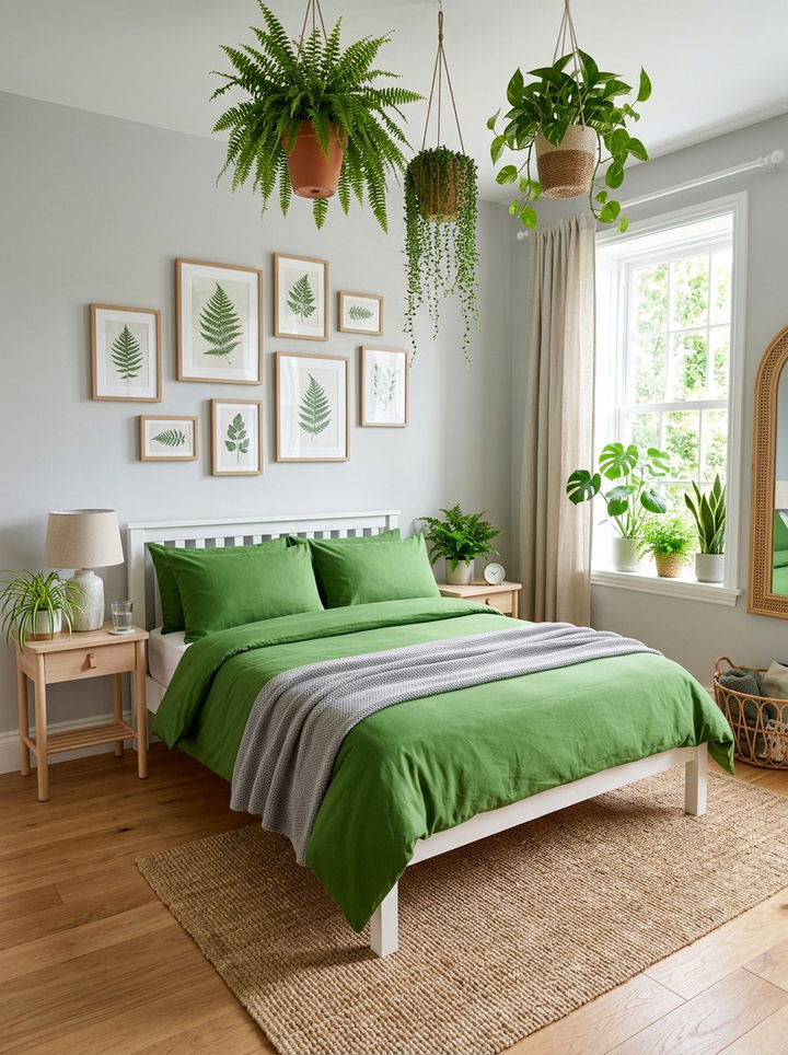 Fern green bedding - 30 forest inspired bedroom color ideas