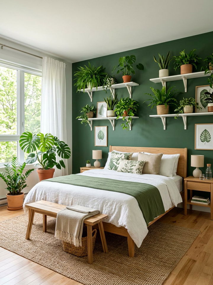 Fern green biophilic bedroom - 30 minimalist green bedroom ideas