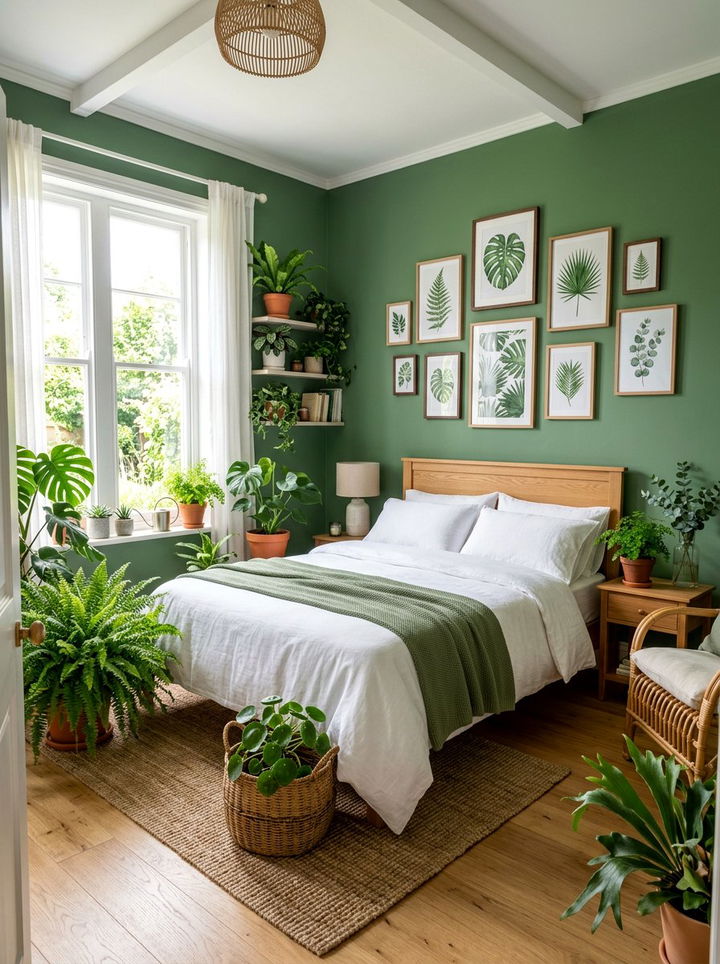 Fern green botanical bedroom - 30 green and white bedroom ideas