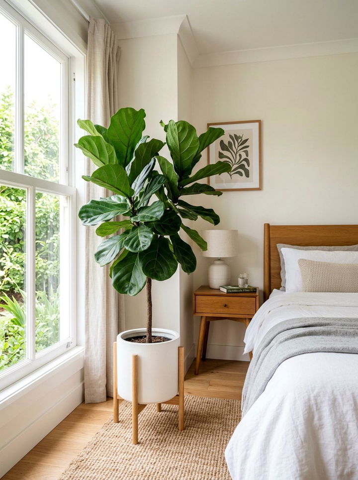 Fiddle Leaf Fig Plant - 30 mid-century modern bedroom ideas
