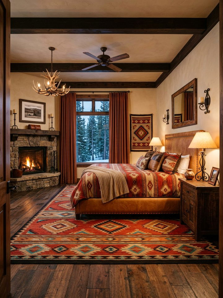 Fiery red and tan bedroom - 30 sunset inspired bedroom color ideas