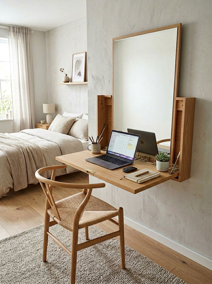 Flip down mirror desk - 30 bedroom convertible furniture ideas
