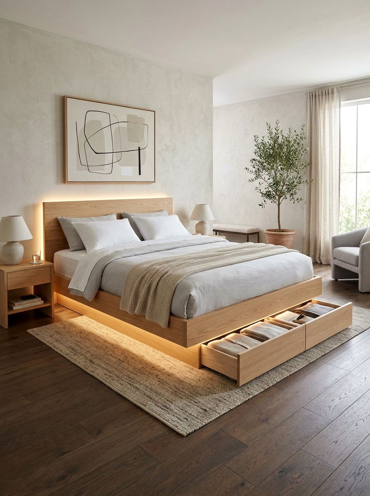 Floating Bed Frame With Drawers - 30 bedroom under bed storage ideas