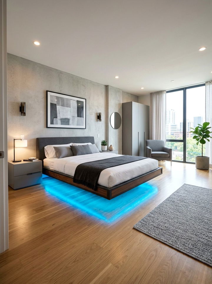 Floating Bed Neon Glow - 30 neon color bedroom ideas