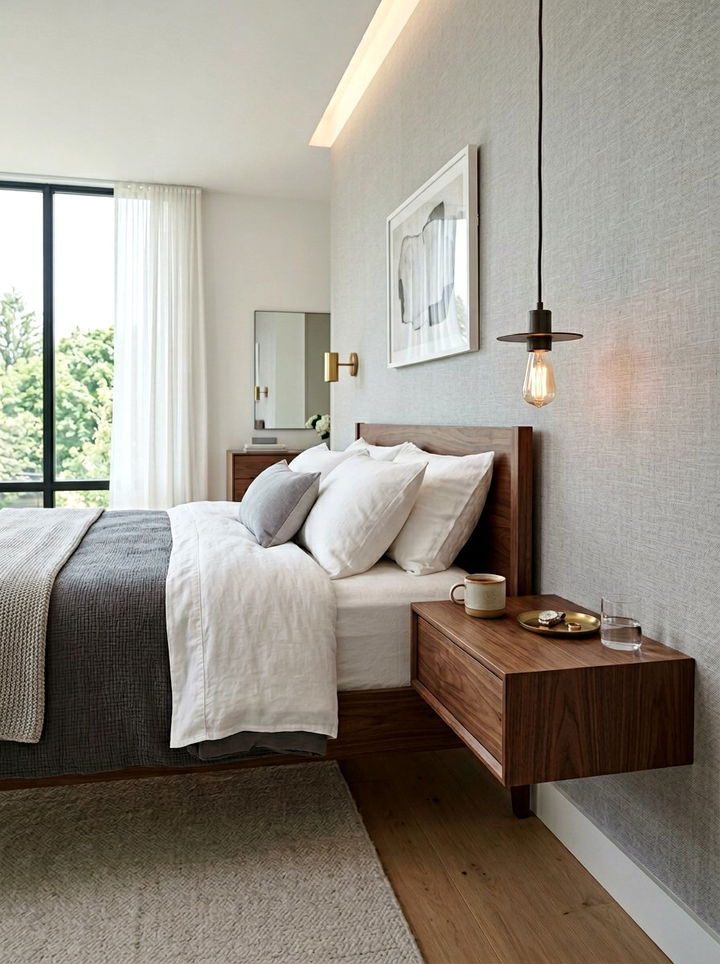 Floating Bedside Nightstand - 30 bedroom hanging storage ideas