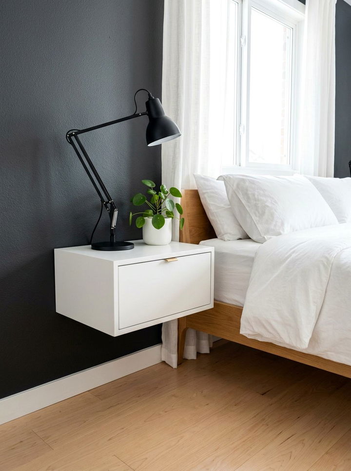 Floating Bedside Table - 30 bedroom organization ideas