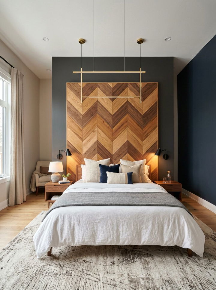 Floating Chevron Headboard Wall - 30 bedroom chevron wall ideas