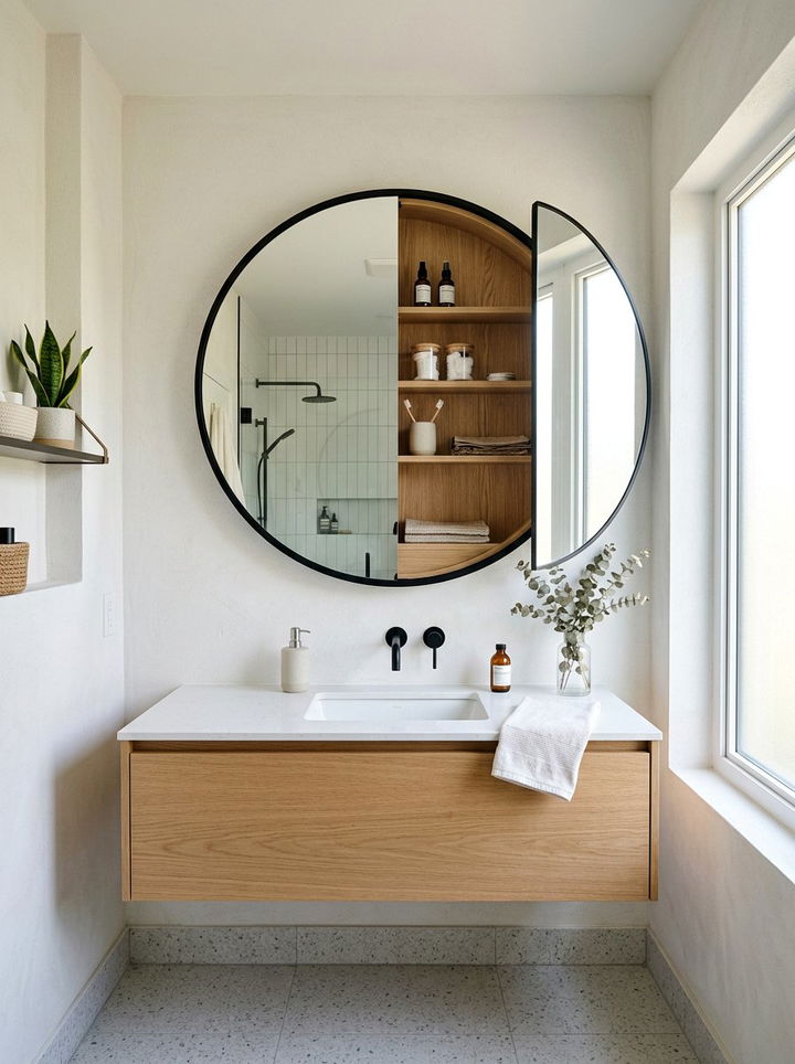 Floating Circular Mirror With Hidden Storage - 30 bedroom round mirrors