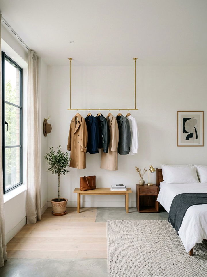Floating Clothing Rail - 30 bedroom creative storage ideas