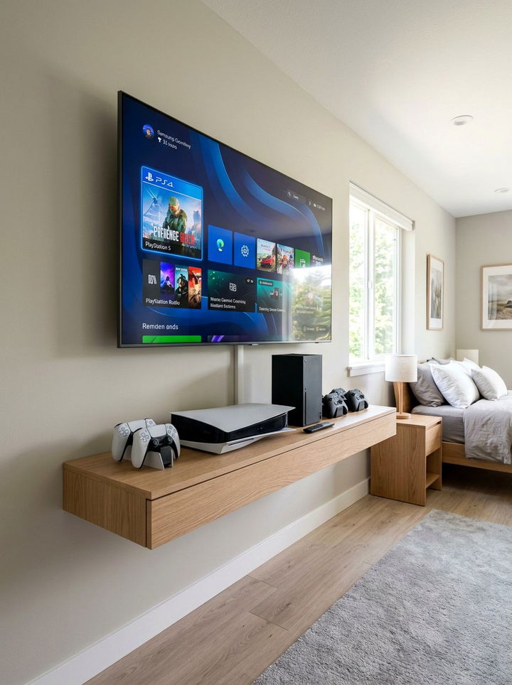 Floating Console Shelf - 30 video game bedroom ideas