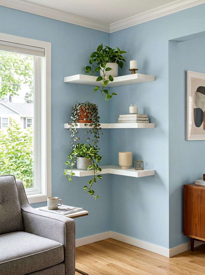 Floating Corner Shelves - 30 bedroom corner ideas