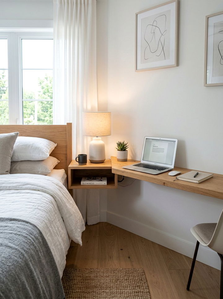 Floating Desk Nightstand - 30 bedroom multi-functional ideas