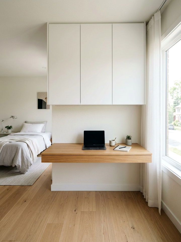 Floating Desk With Overhead Storage - 30 bedroom craft corner ideas