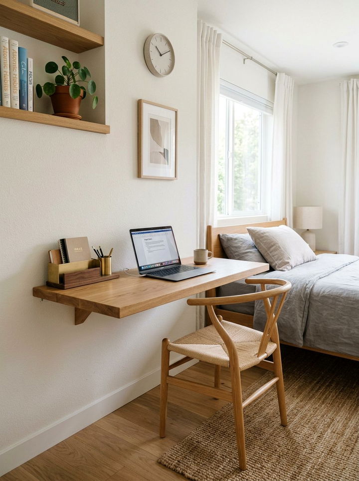 Floating Desk Workspace - 30 bedroom organization ideas