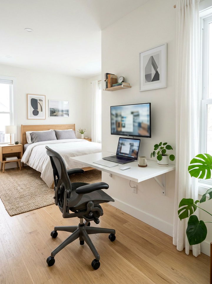 Floating Desk - 30 bedroom vertical storage ideas